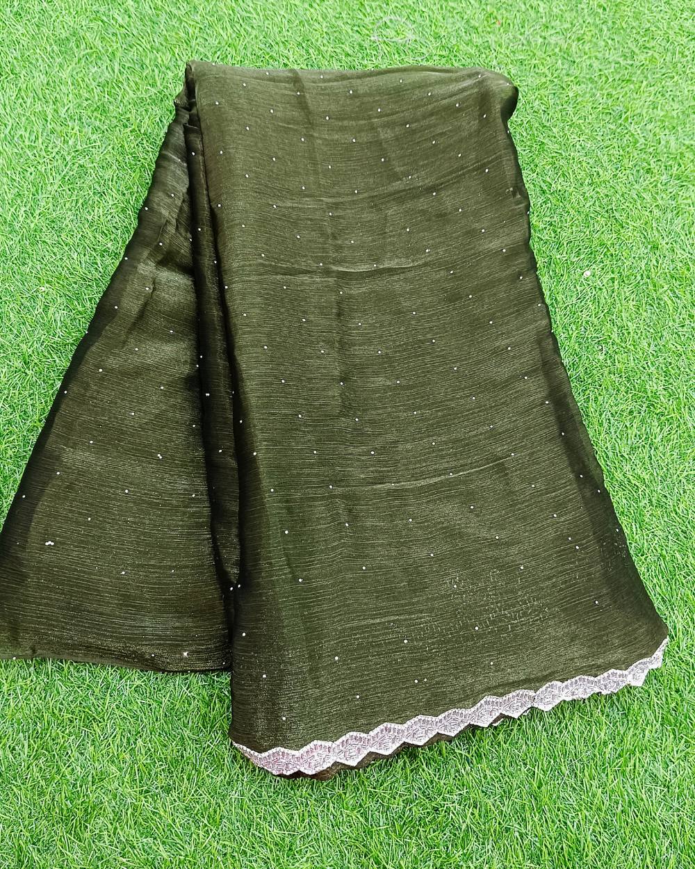 Jimmy Choo Work with Border Mehandi Green Colour 44 Inches Width