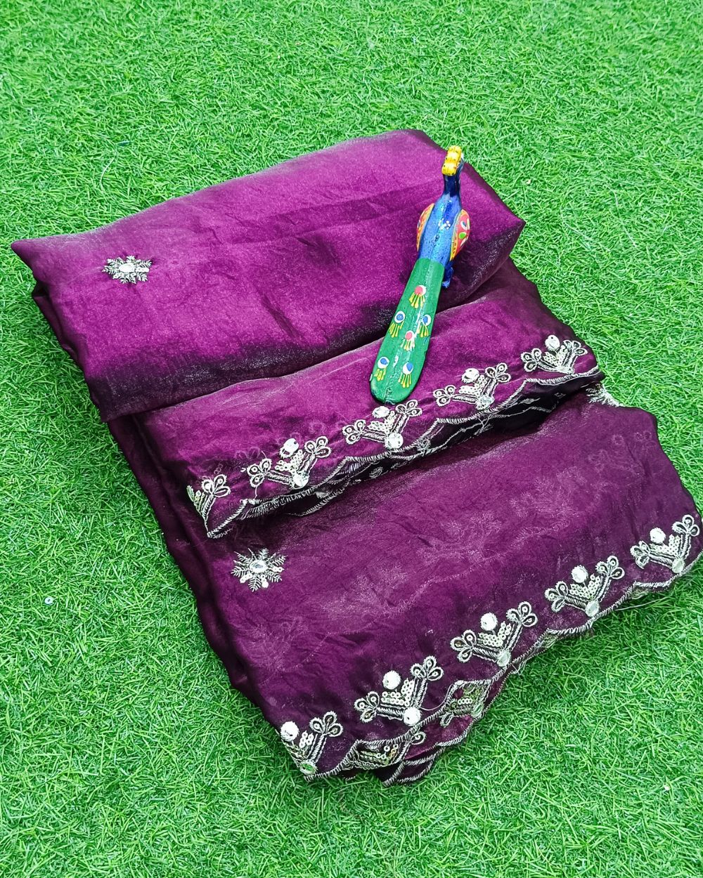 Space Silk with Cutwork Border Puple Wine Colour 38 Inches Width