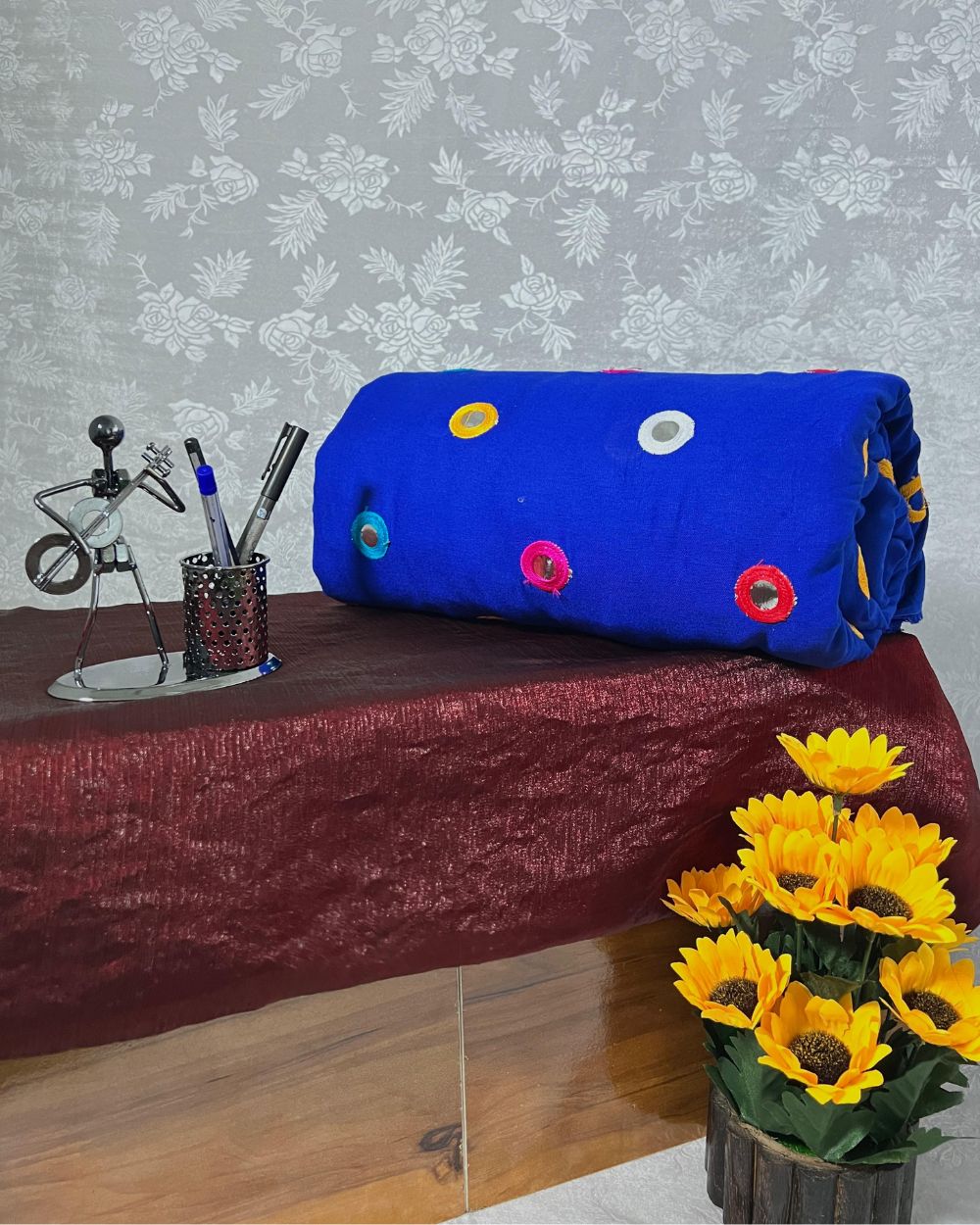 Rayon Gamthi(Rajasthani) Work Royal Blue (Multicolor) 44 Inches Width