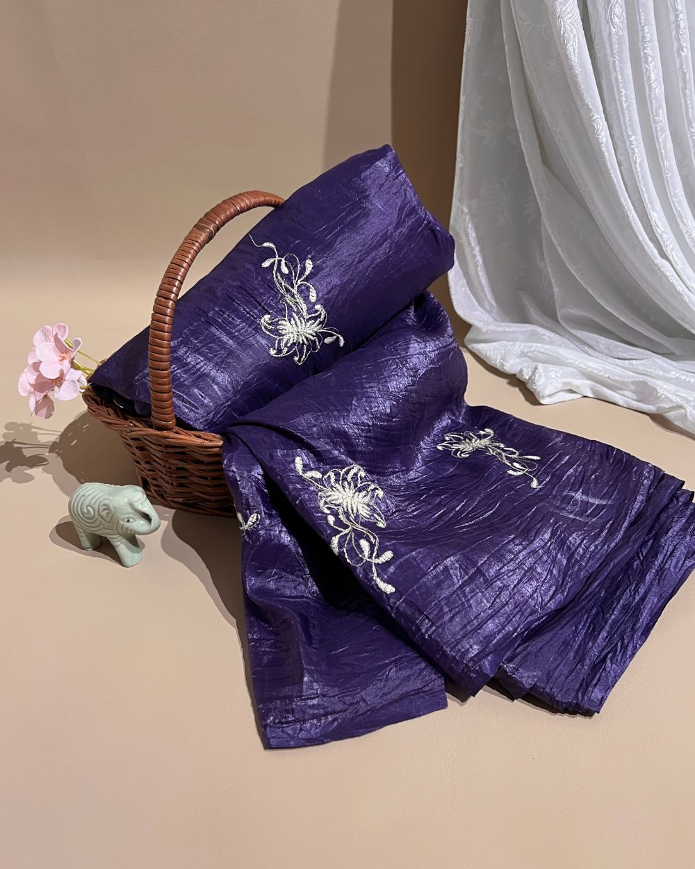 Gold Crush Work Purple Colour 44 Inches Width