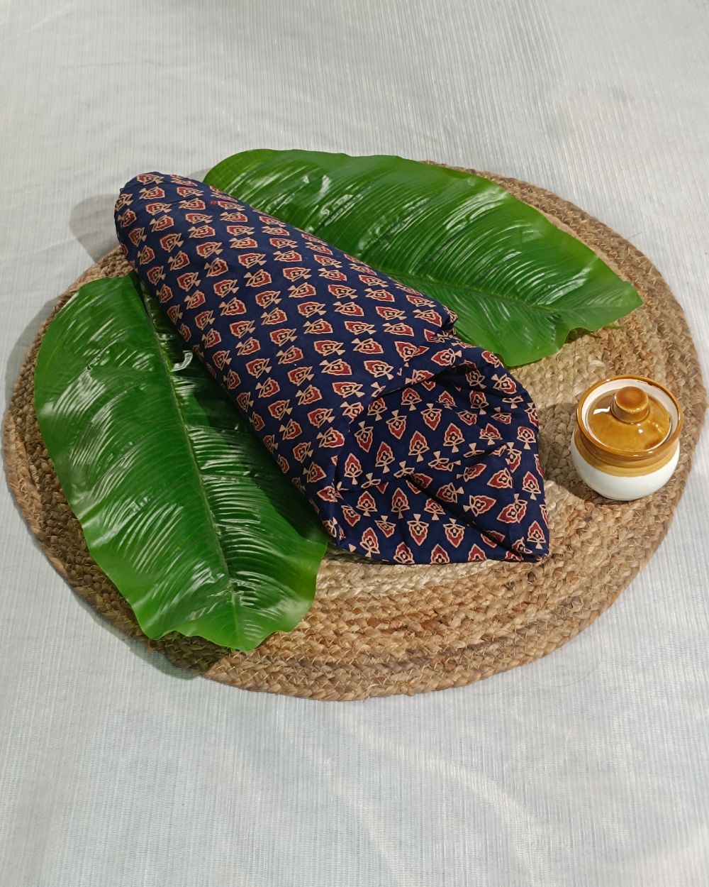Ajrakh Cotton Natural Dye Block Printed Navy Blue Colour 44 Inches Width