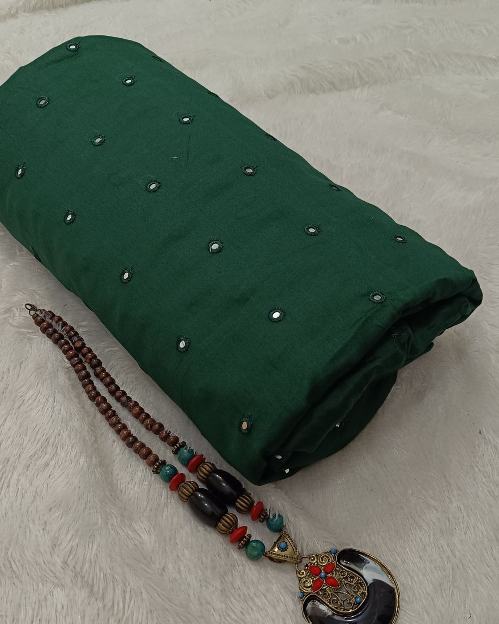 Cotton Abla Work Bottle Green Colour 42 Inches Width