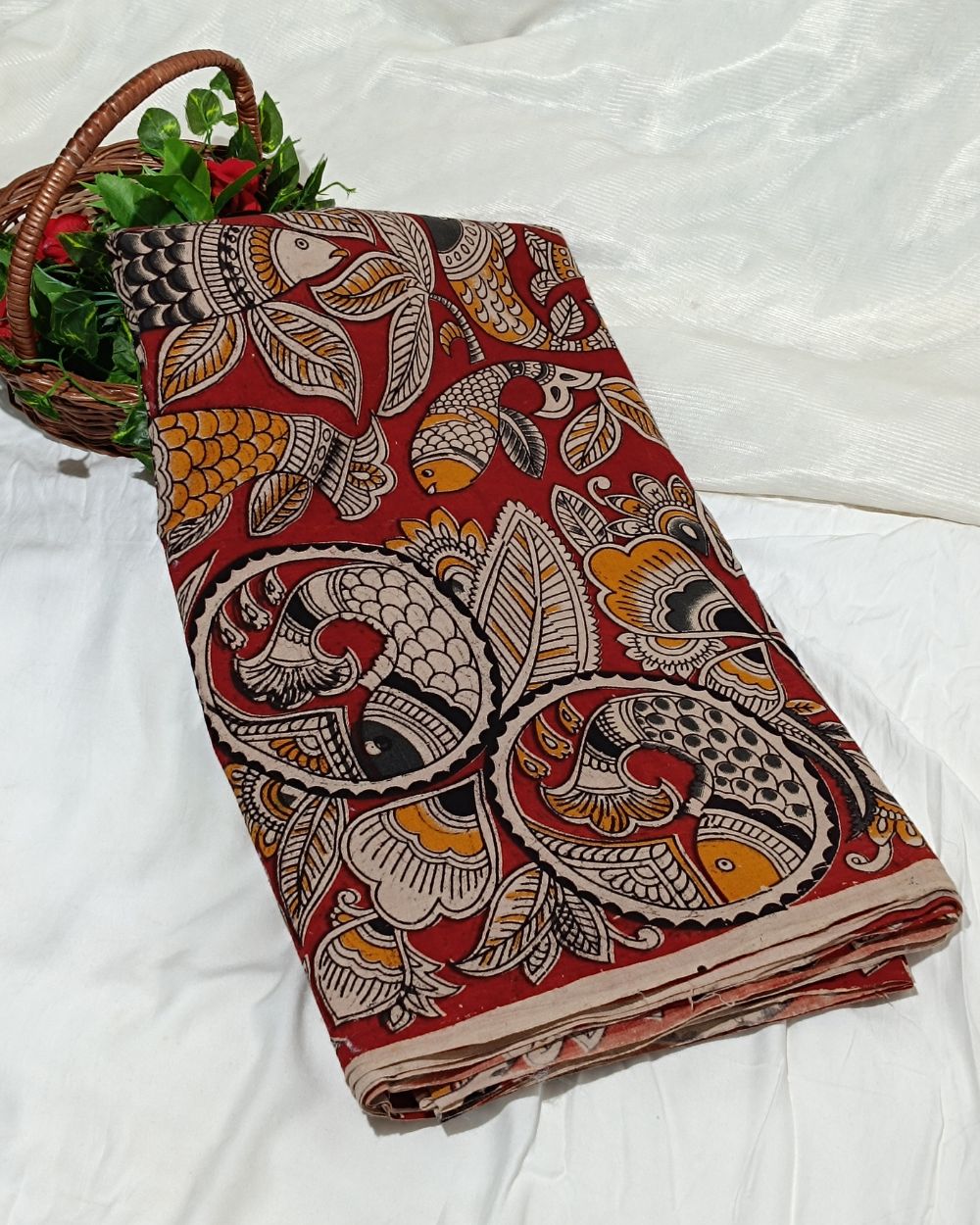Hand Block Printed Cotton Kalamkari Red Colour 44 Inches Width