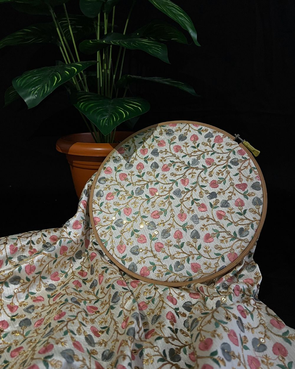 Mulberry Work Pearl White (Multicolor) 44 Inches Width