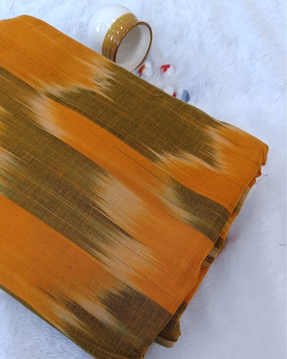 Woven Pure Cotton Ikat Orange Colour 42 Inches Width