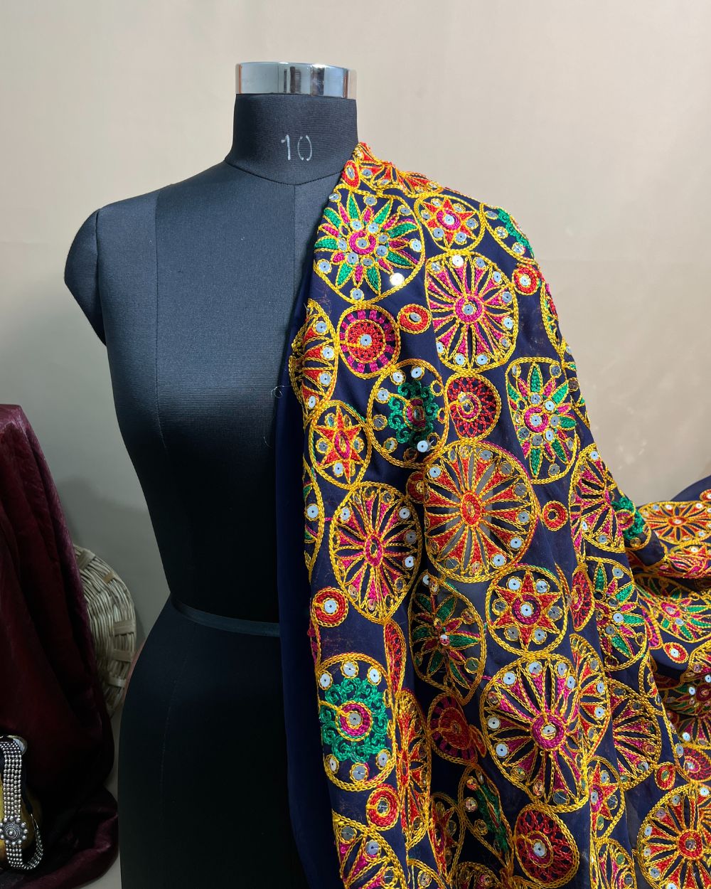 Georgette Gamthi Rajasthani Navy Blue (Multicolor) Colour 42 Inches Width