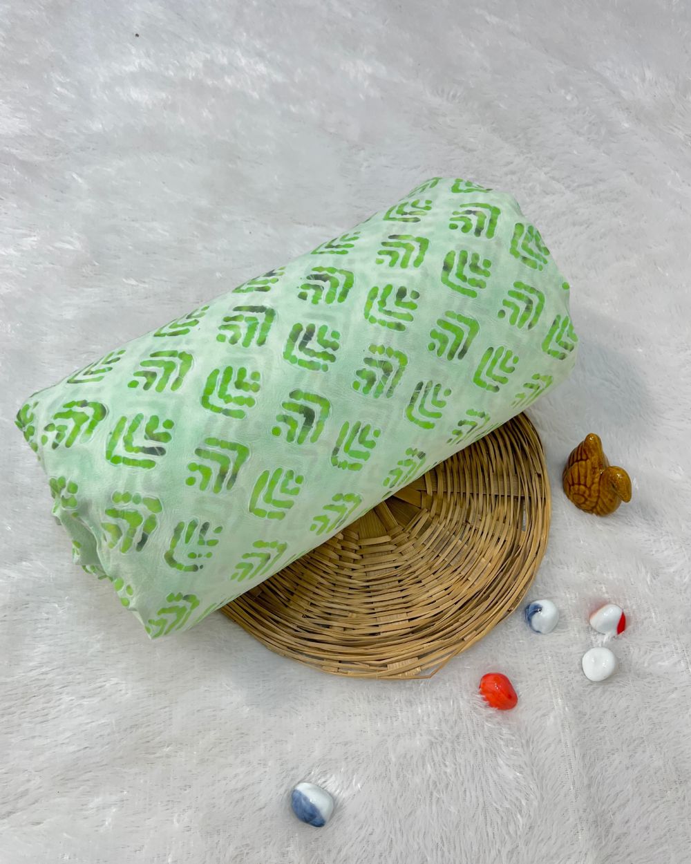 Cotton Hand Blocked Wax Bubble Batik Print Light Pista Colour 42 Inches Width