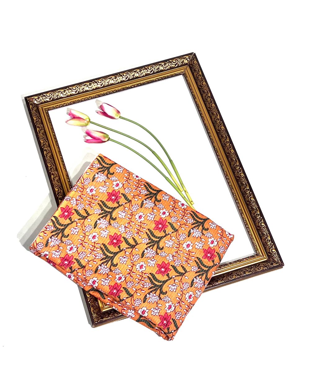 Printed Cotton Kantha Work Orange Colour 42 Inches Width