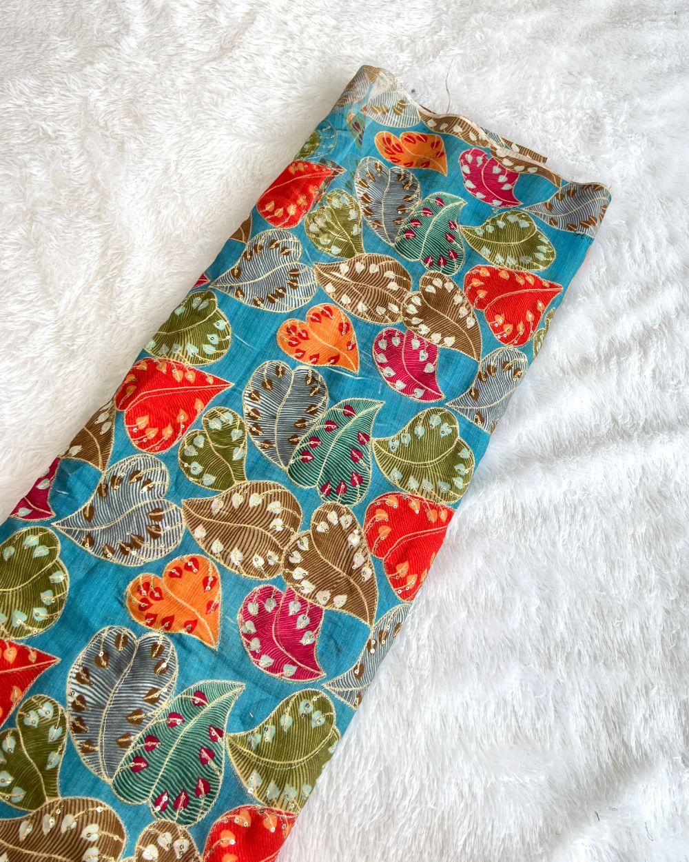 Mix Cotton Work Blue Colour 40 Inches Width