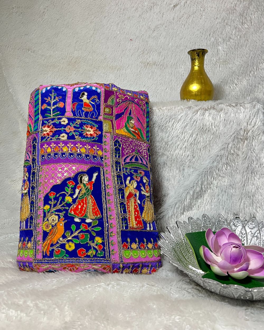 Position Print with Sequin Embroidery on Natural Crepe Work Multicolor 42 Inches Width