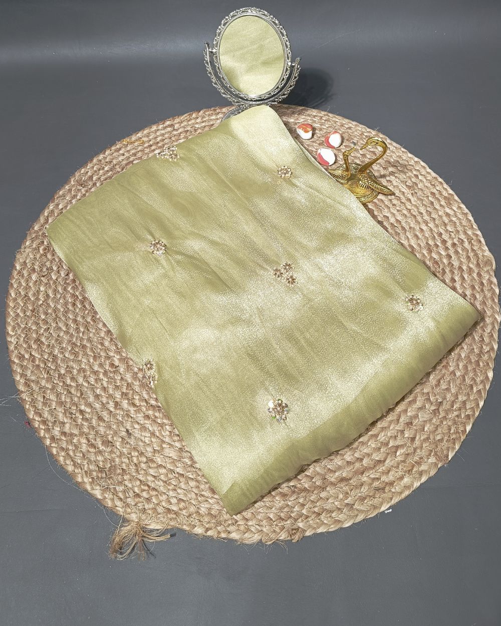 Shimmer Silk Work Pastel Pista Colour 44 Inches Width