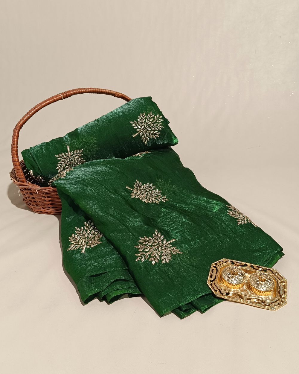 Space Silk Work Mehandi Green Colour 46 Inches Width
