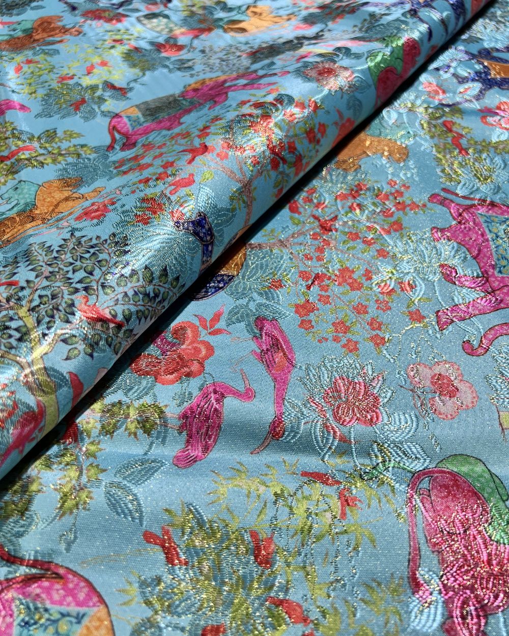 Digital Zari Work Sky Blue Colour 47 Inches Width