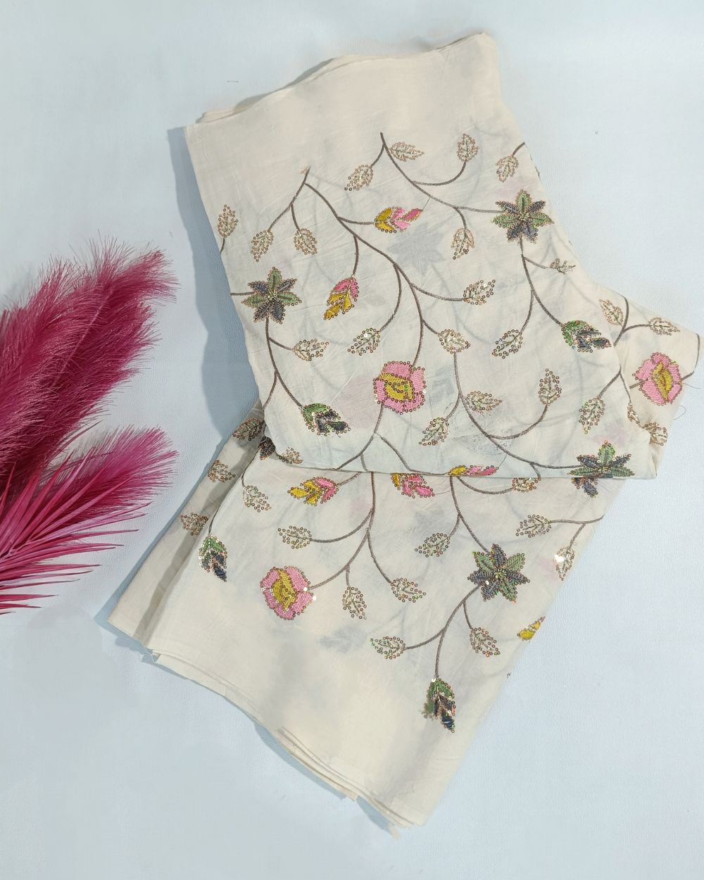 Kora Cotton Work Off-White Colour 45 Inches Width