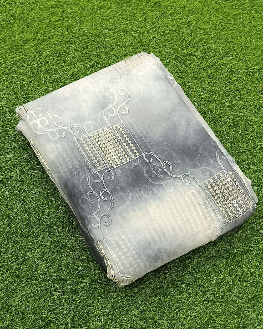 Organza Shibori Work Grey Colour 44 Inches Width