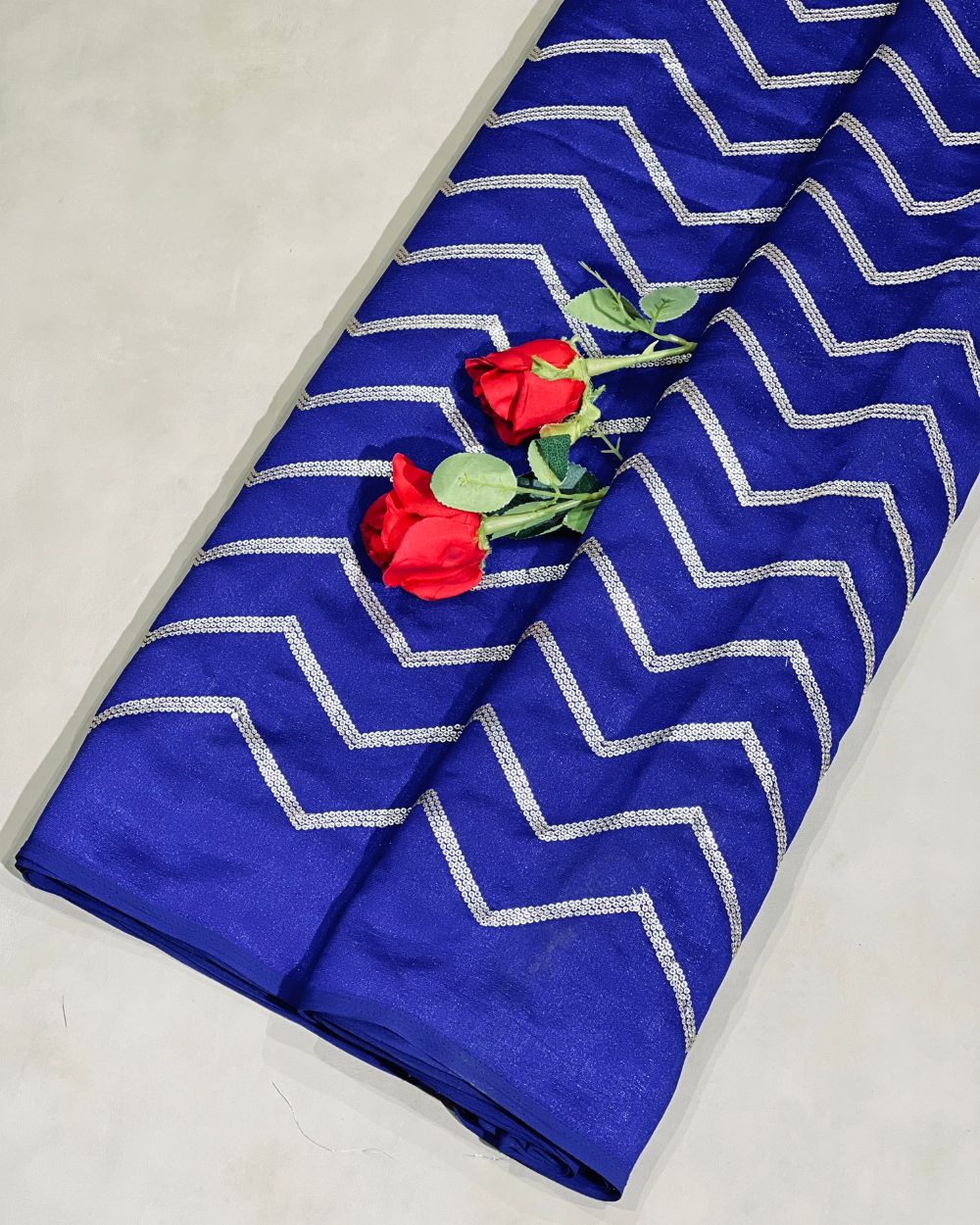 Vichitra Silk Work Royal Blue Colour 46 Inches Width