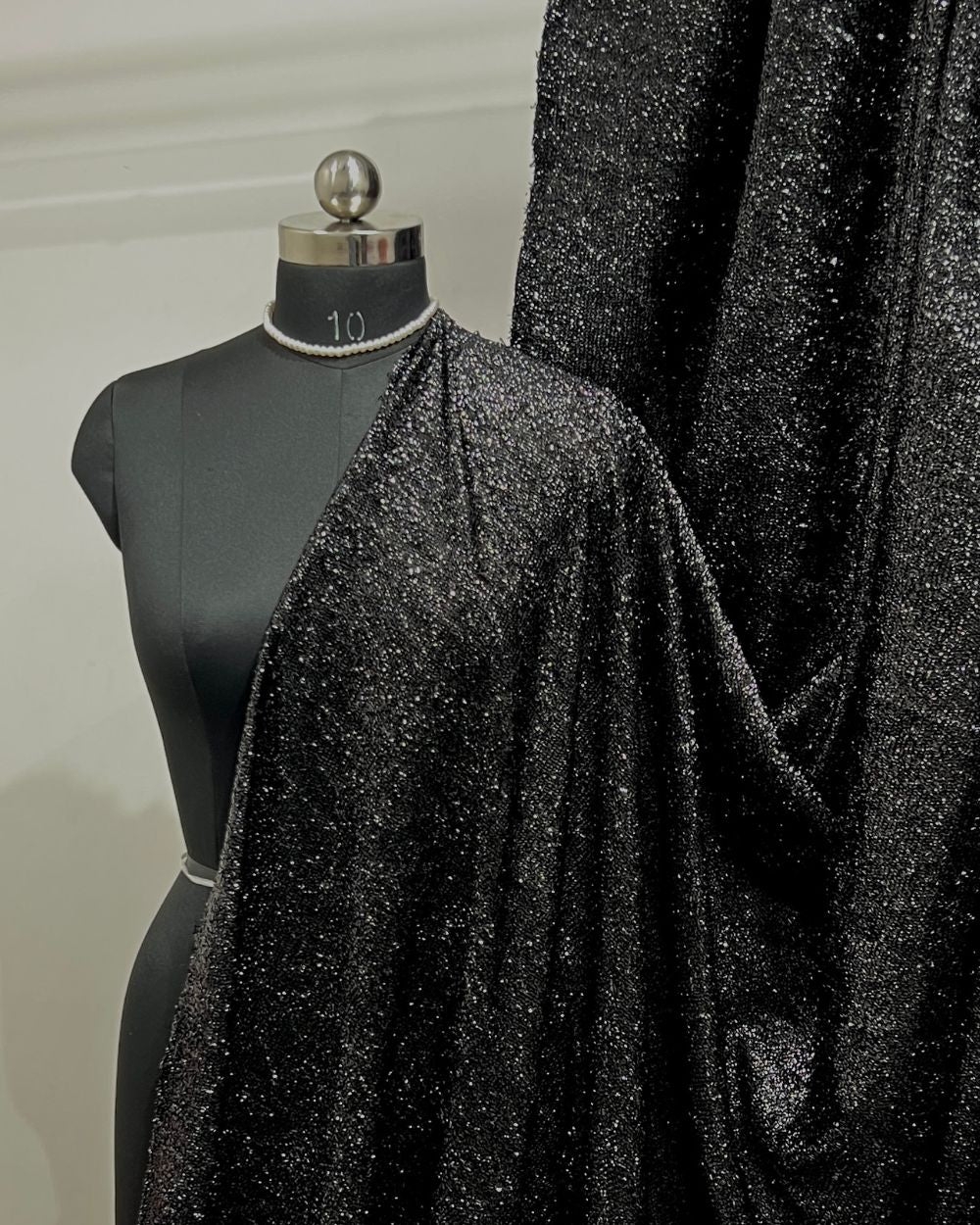 Imported Sparkling Tinsel Lurex Fabric Stretch Metalic Glitter Black Colour 60 Inches Width