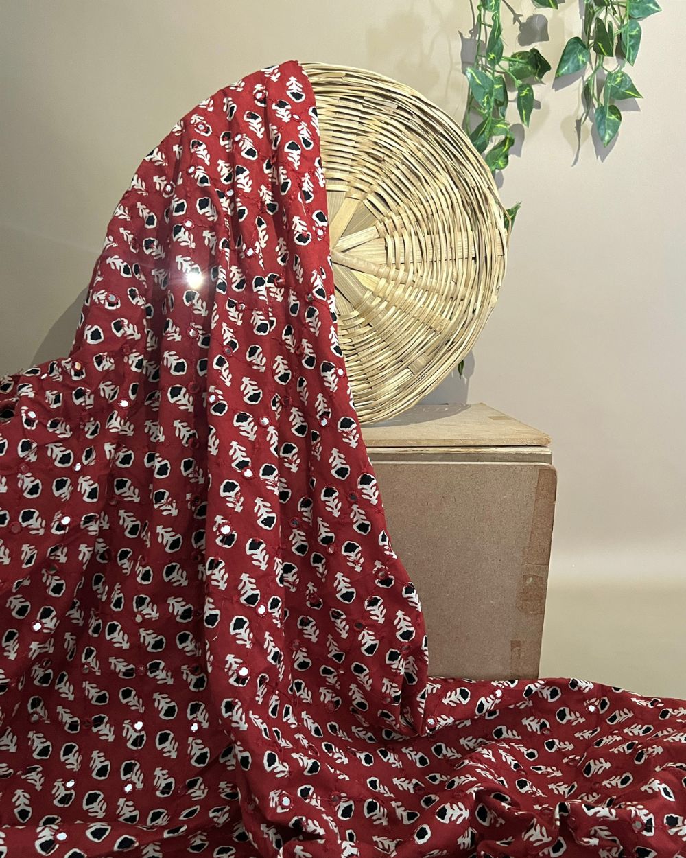 Cotton Abla Work Maroon Colour 44 Inches Width
