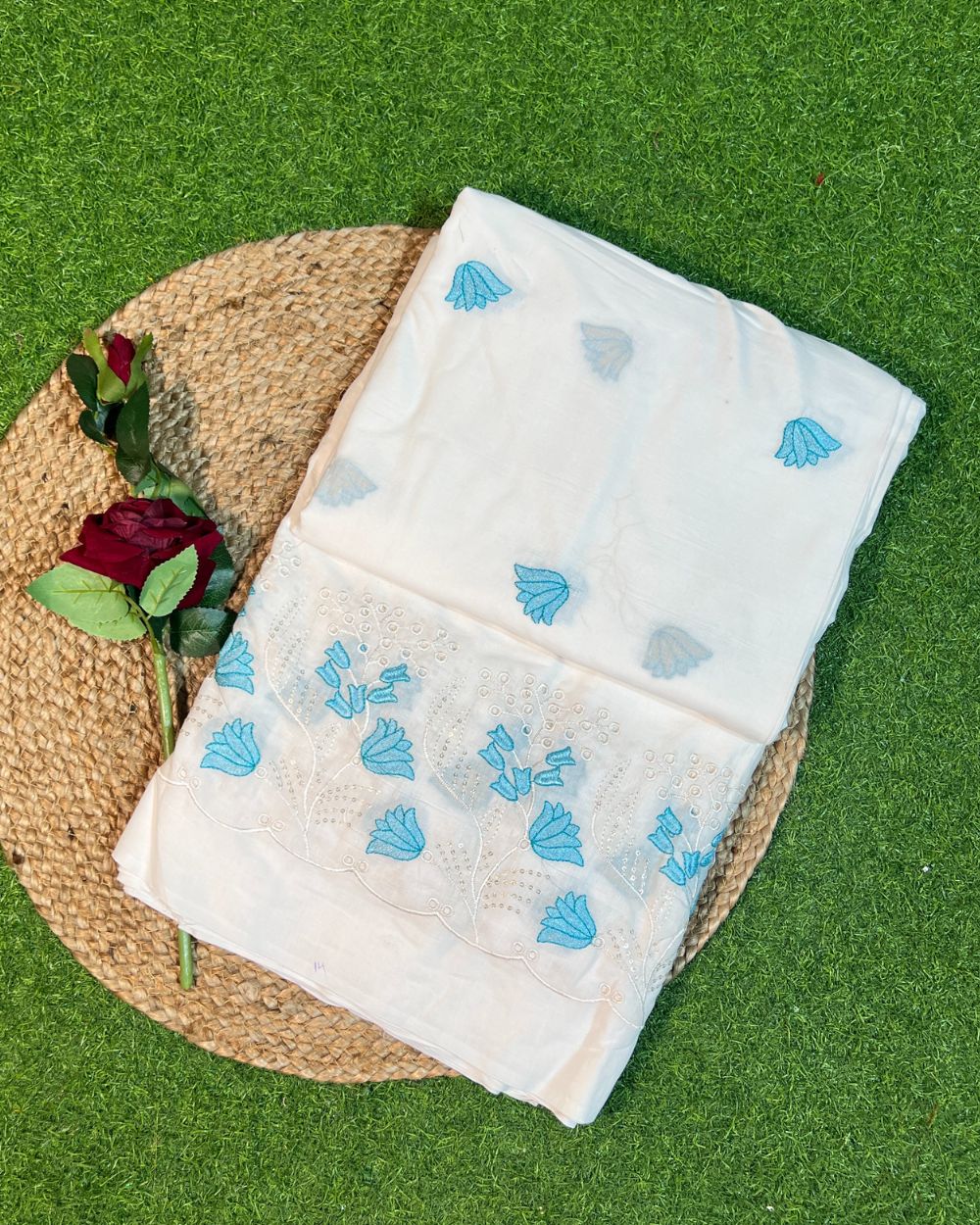 Cotton Work with Border White Colour 44 Inches Width