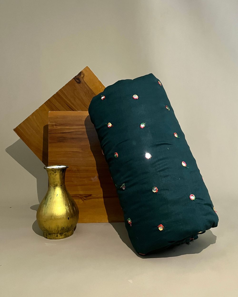 Rayon Abla Work Bottle Green Colour 44 inches width