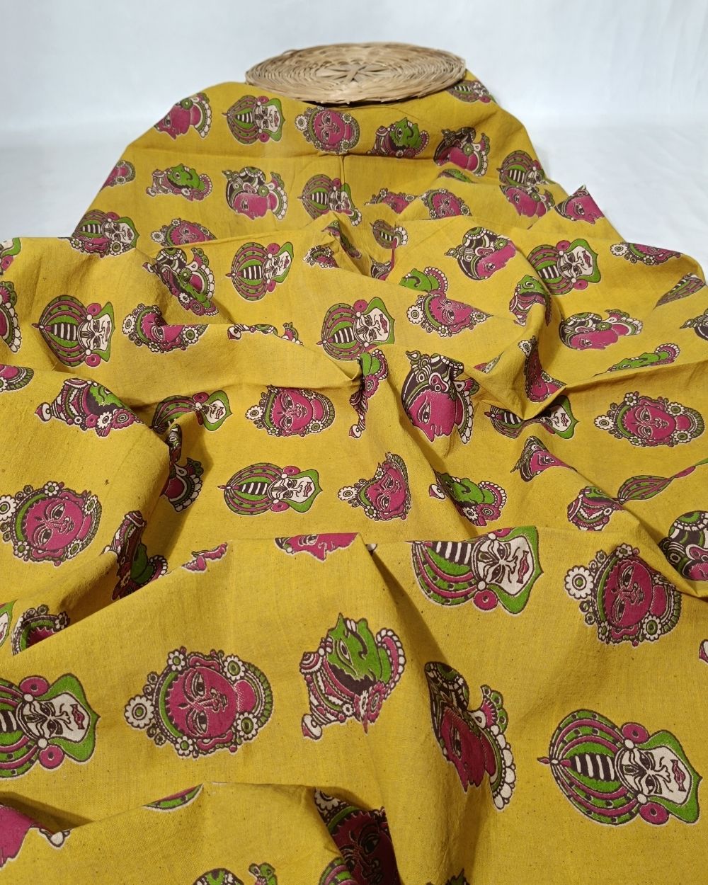 Hand Block Printed Cotton Kalamkari Lemon Yellow Colour 46 Inches Width