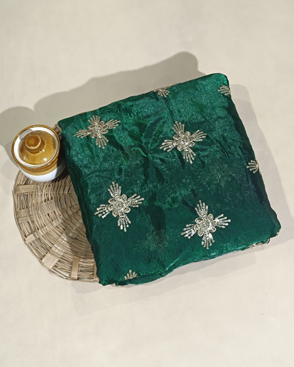 Space Silk Work Forest Green Colour 42 Inches Width