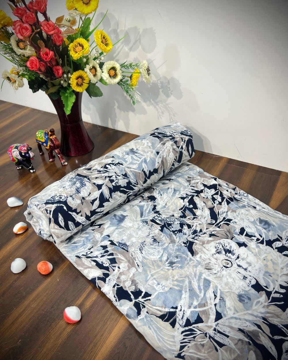 Printed Mal Cotton with Foil Navy Blue Colour 42 Inches Width