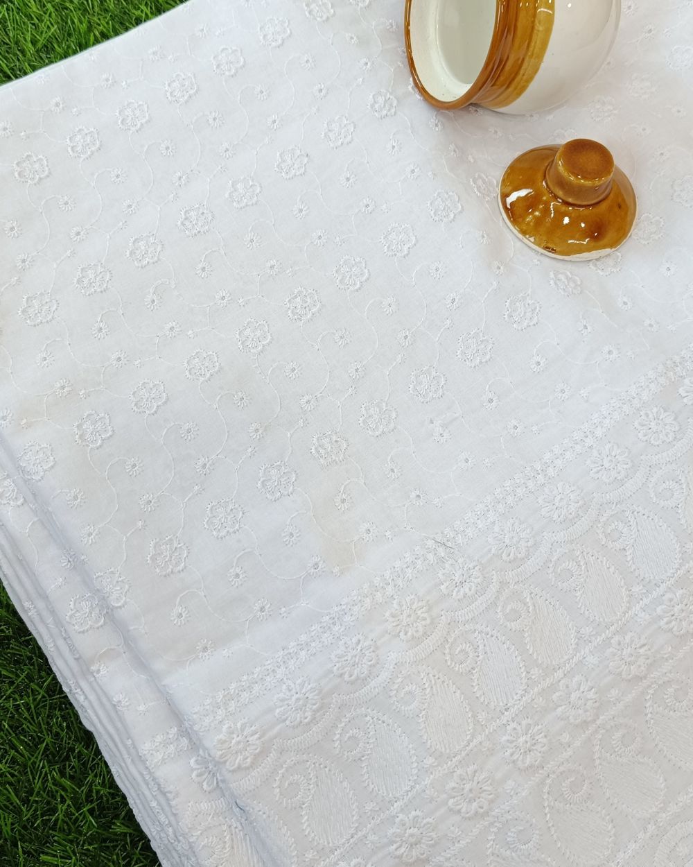 Chikankari Cotton With Border Work White Colour 44 Inches Width