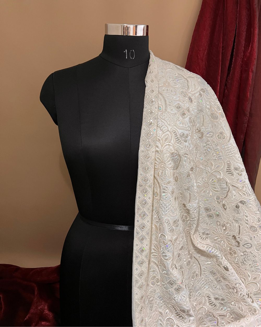 Malai Silk Work White Colour 56 Inches Width
