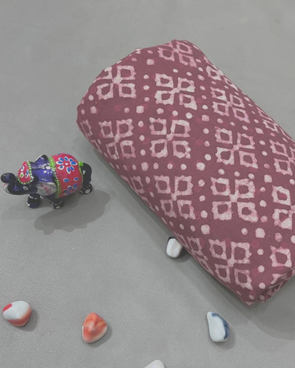 Cotton Dabu Hand Block Print Dusty Maroon Colour 44 Inches Width
