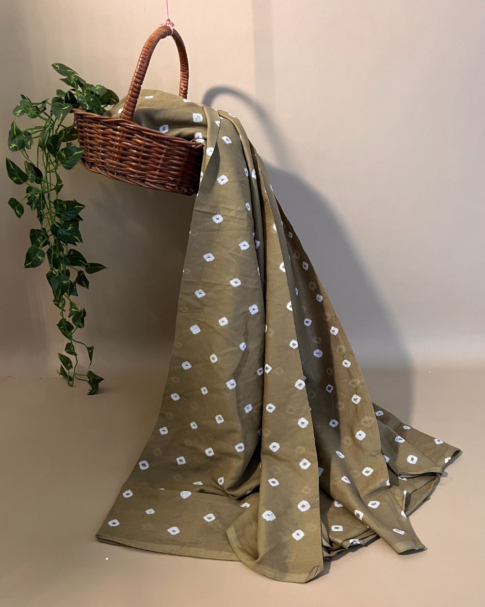 Pure Soft Cotton Bandhani Print Dark Khaki Colour 44 Inches Width