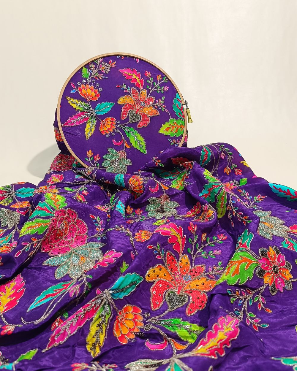 Natural Crepe Work Purple Colour 44 Inches Width