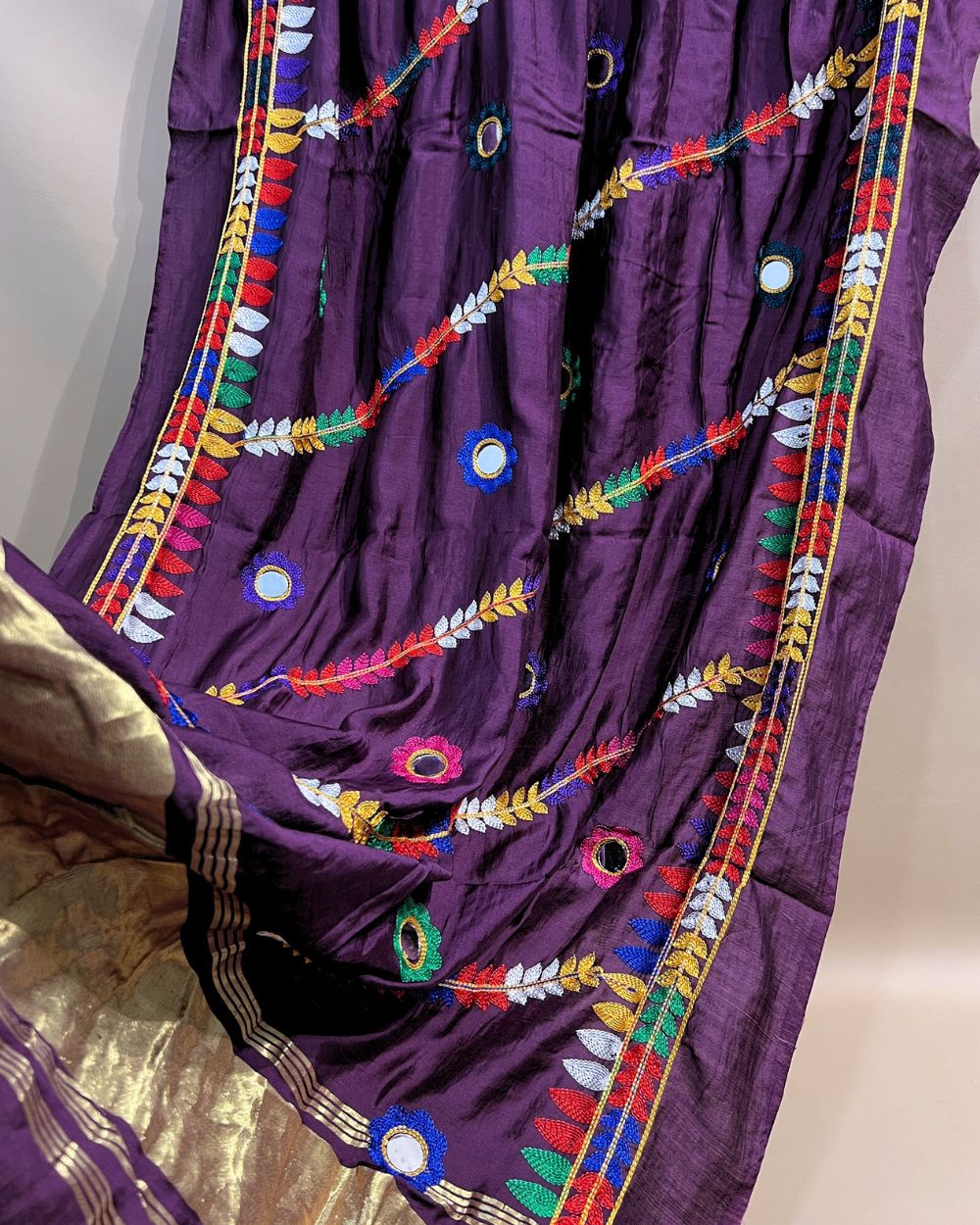 Abla Work Lagdi Patta Dupatta Art Silk Wine Colour 40 Inches Width