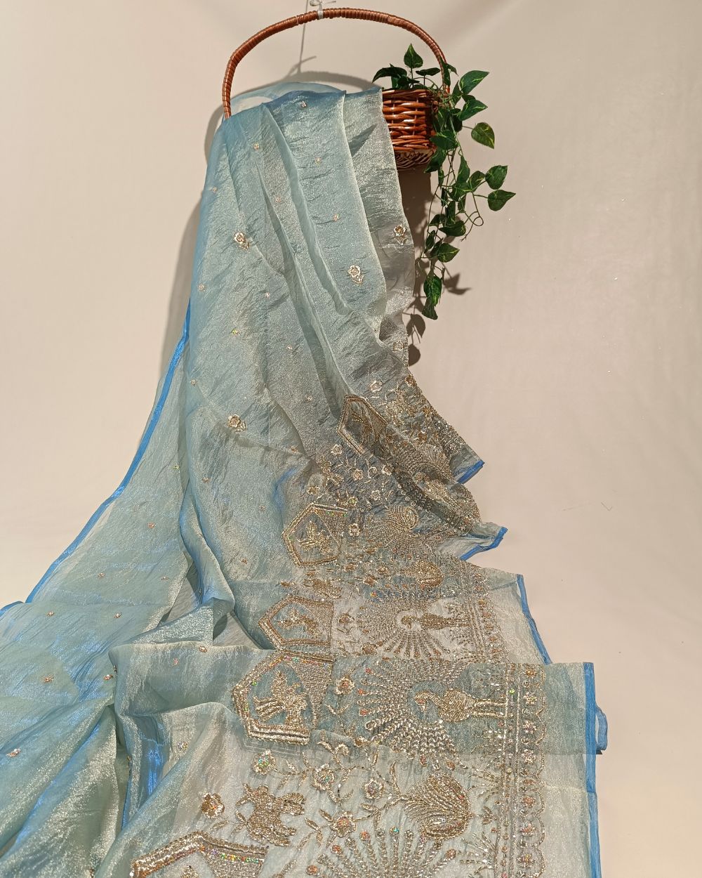Hiranya with Border Work Pastel Pista Colour 44 Inches Width