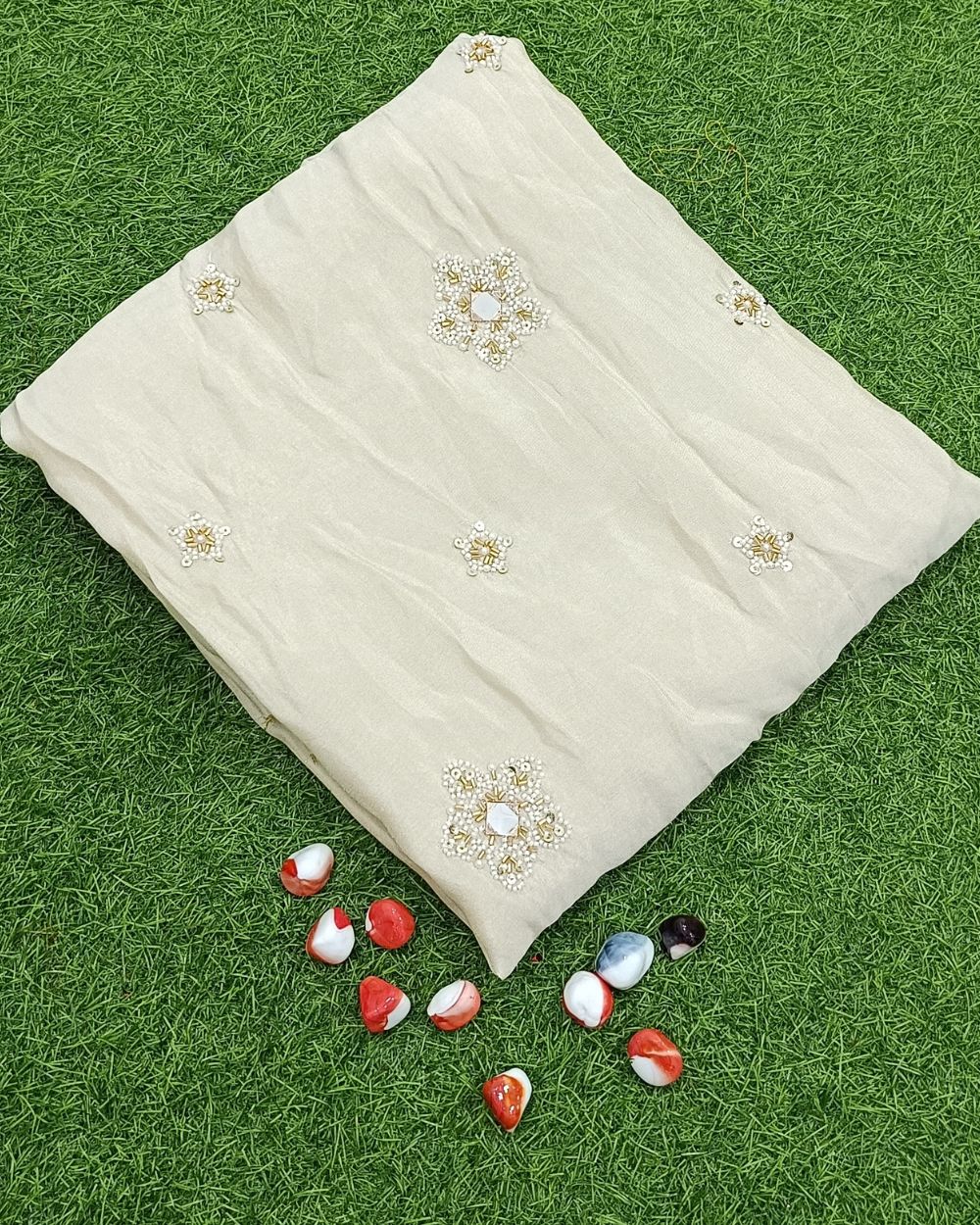 Dyeable Chanderi Work Off White & Gold Colour 44 Inches Width