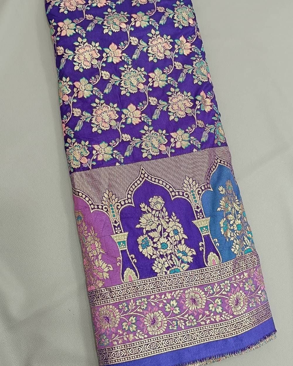 Chanderi Work with Border Purple Colour 45 Inches Width