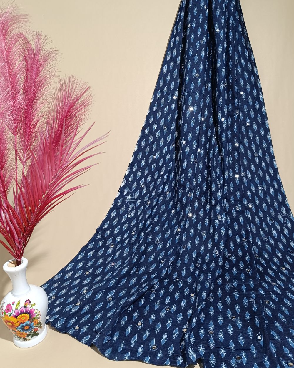 Cotton Abla Work Indigo Blue Colour 44 Inches Width