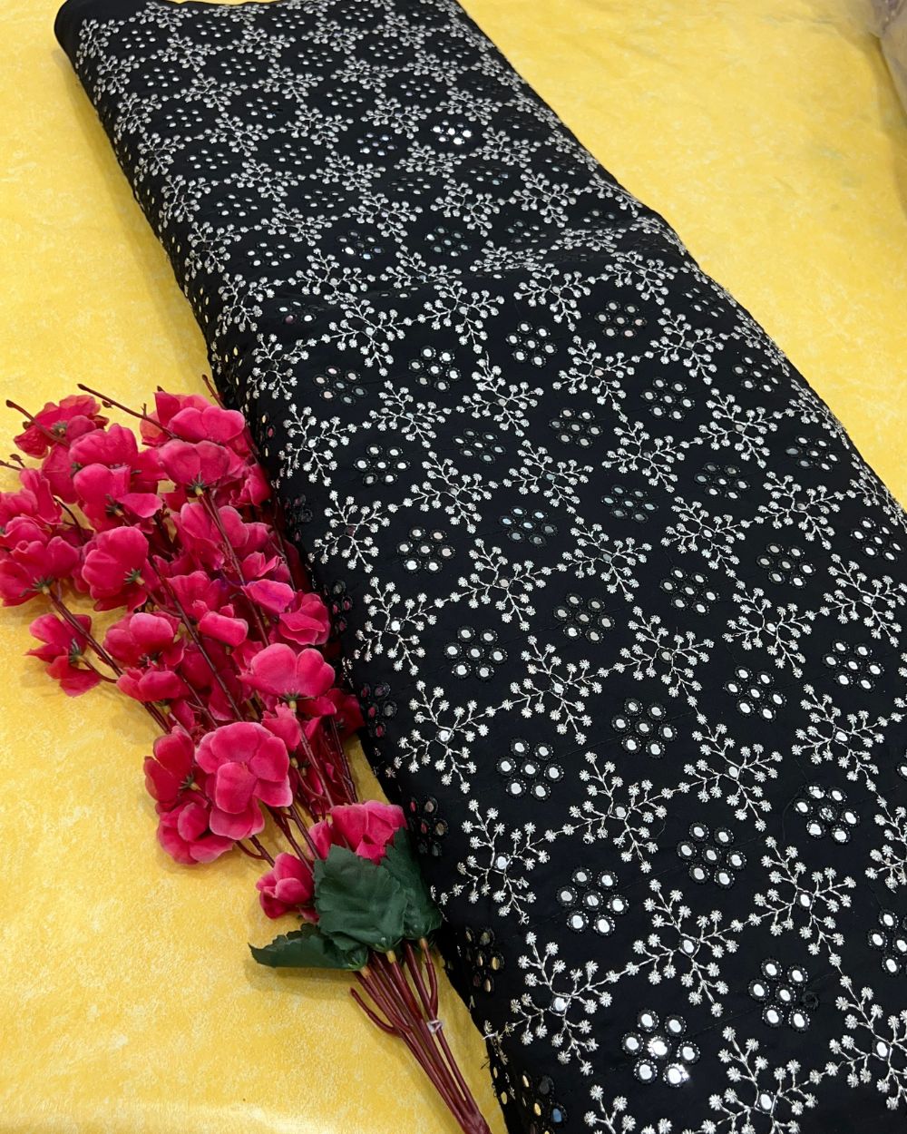 Georgette Abla Work Black Colour 44 Inches Width