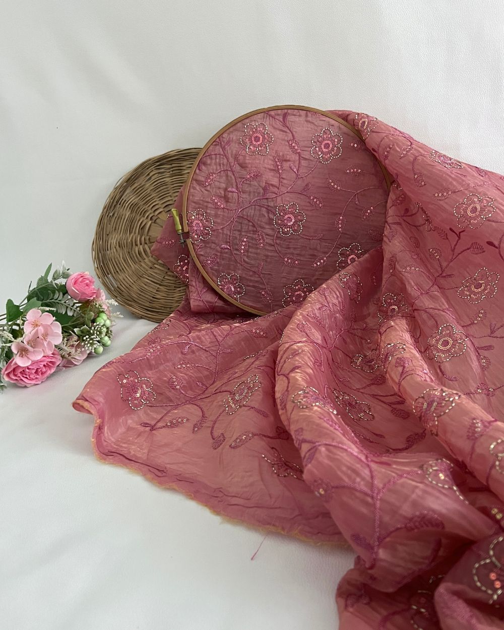 Gold Crush Work Peach Pink Colour 48 Inches Width