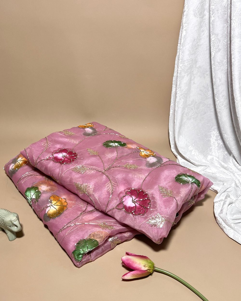 Premium Organza Work Light Pink Colour 45 Inches Width