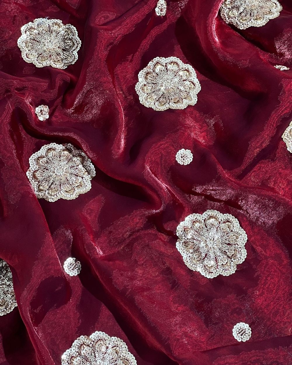 Space Silk Work Maroon Colour 44 Inches Width