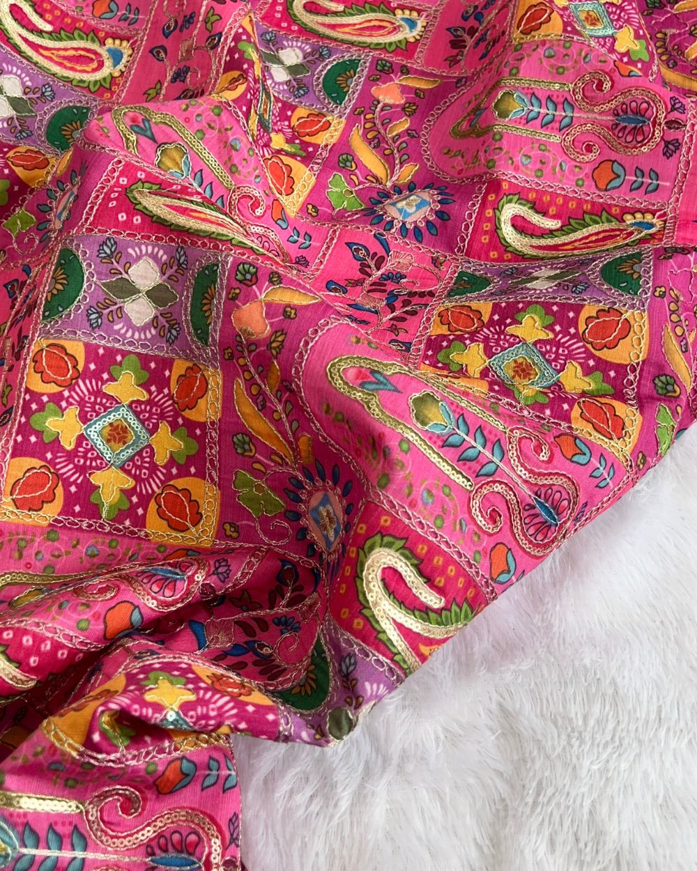 Mulberry Work Pink Colour 44 Inches Width