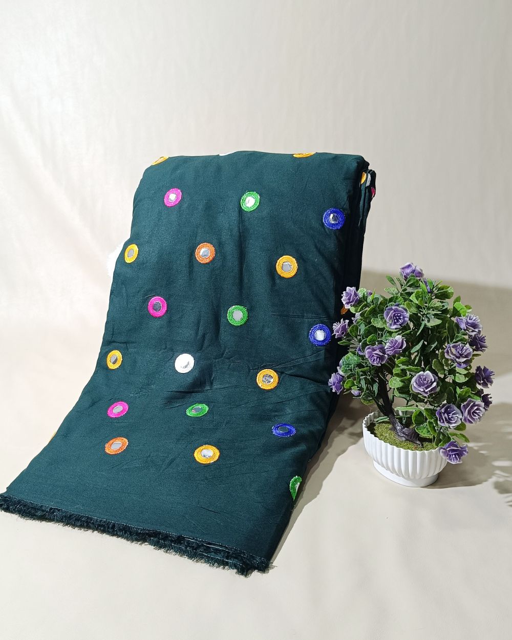 Rayon Abla Work Dark Green Colour 44 inches width