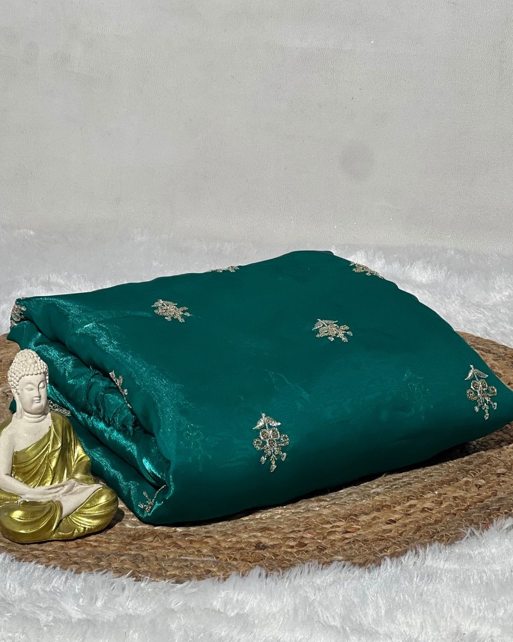 Space Silk Work Peacock Green Colour 48 Inches Width