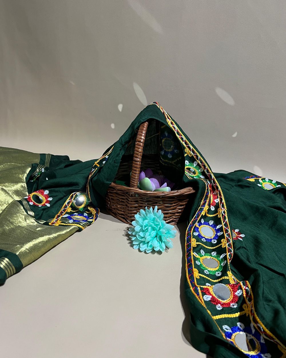 Abla Work Lagdi Patta Dupatta Art Silk Bottle Green Colour 42 Inches Width