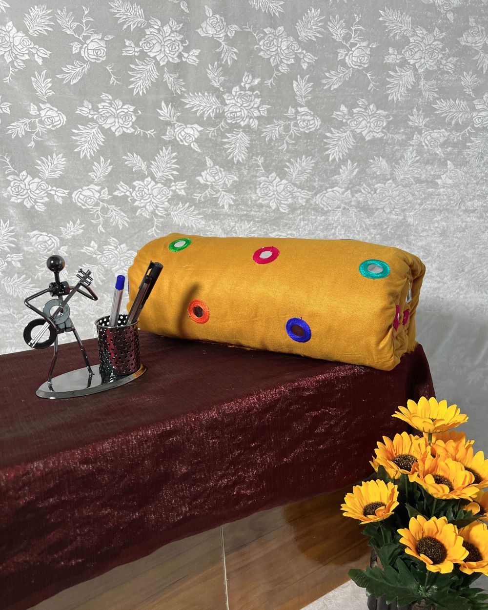 Rayon Gamthi(Rajasthani) Work Golden Yellow (Multicolor) 44 Inches Width