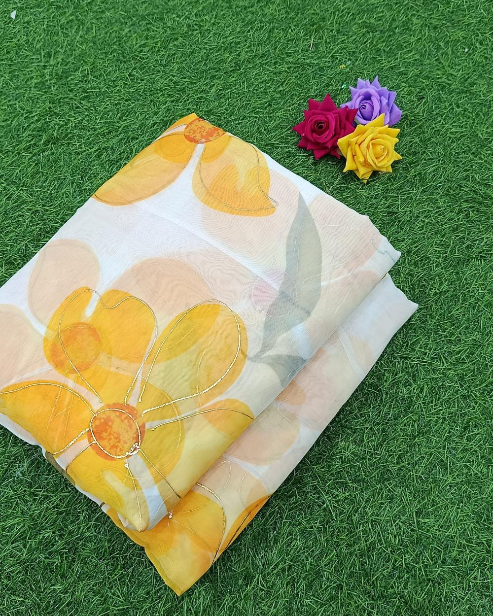 Premium Printed Organza Foil Yellow Colour 43 Inches Width