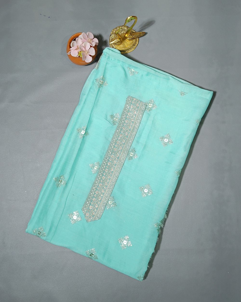 Cambri Cotton Work Unstitched Top Pattern Aqua Blue Colour 48 Inches Width