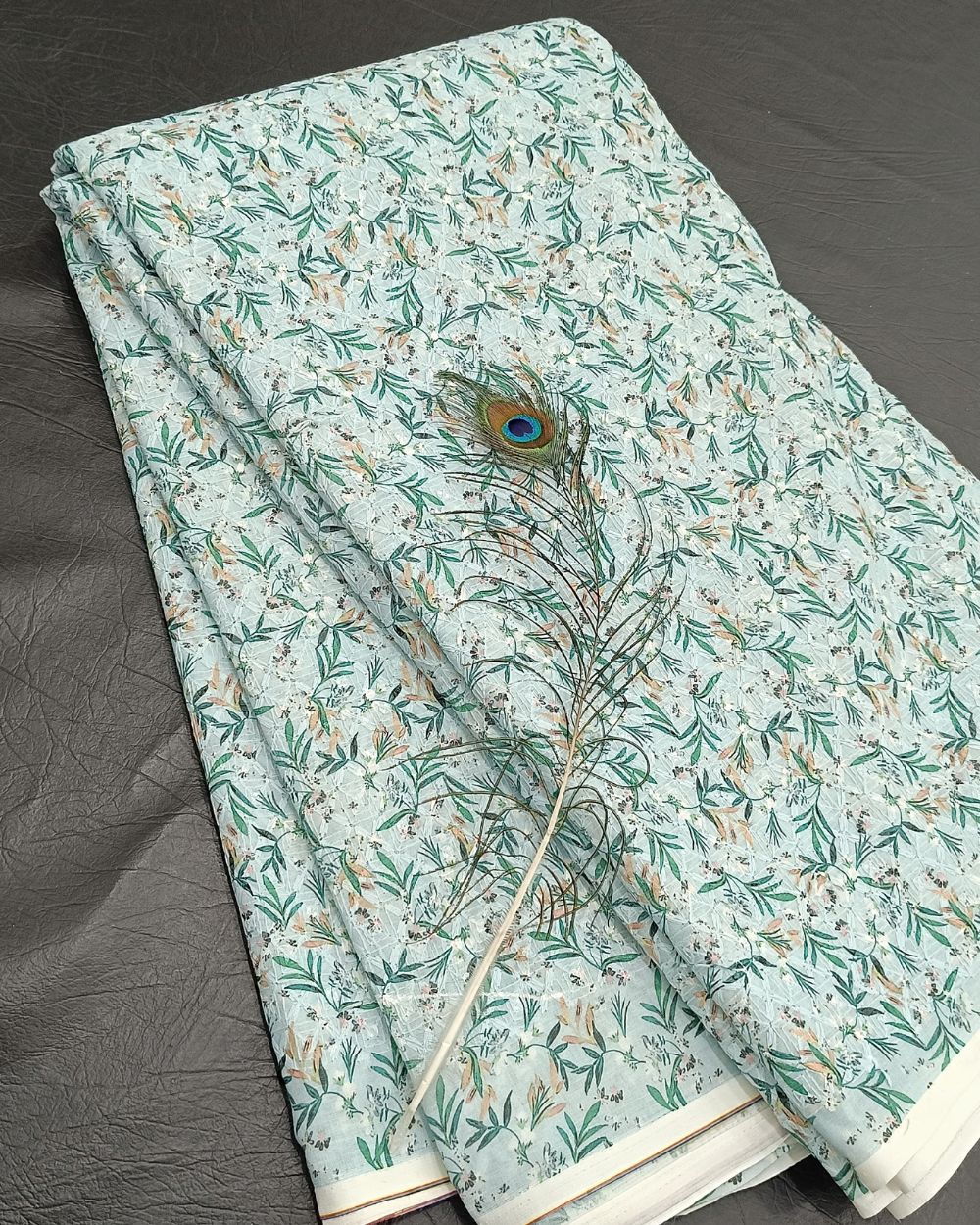 Cotton Chikan Work Digital Print Light Blue 43 Inches Width