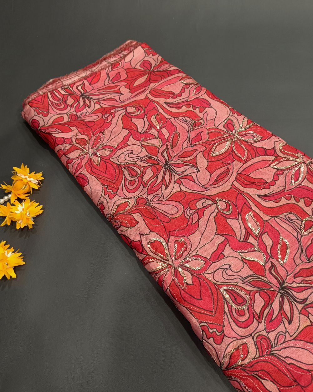 Chinnon Work Red Colour 46 Inches Width